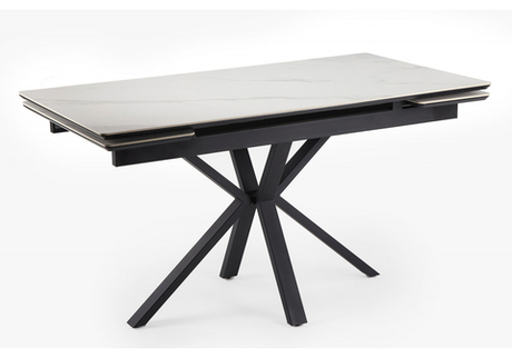 Керамический стол Woodville Старлайт 140(200)х80 snow alpin white, черный, ножки черные