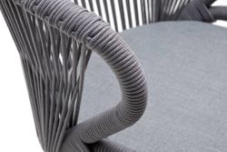 "Милан" стул плетеный из роупа, каркас алюминий белый муар, роуп светло-серый круглый, ткань светло-серая