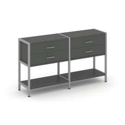 Shelf System Двухсекционный стеллаж двухярусный с ящиками SN.STM-222 Антрацит/Металл Серый 1590*400*