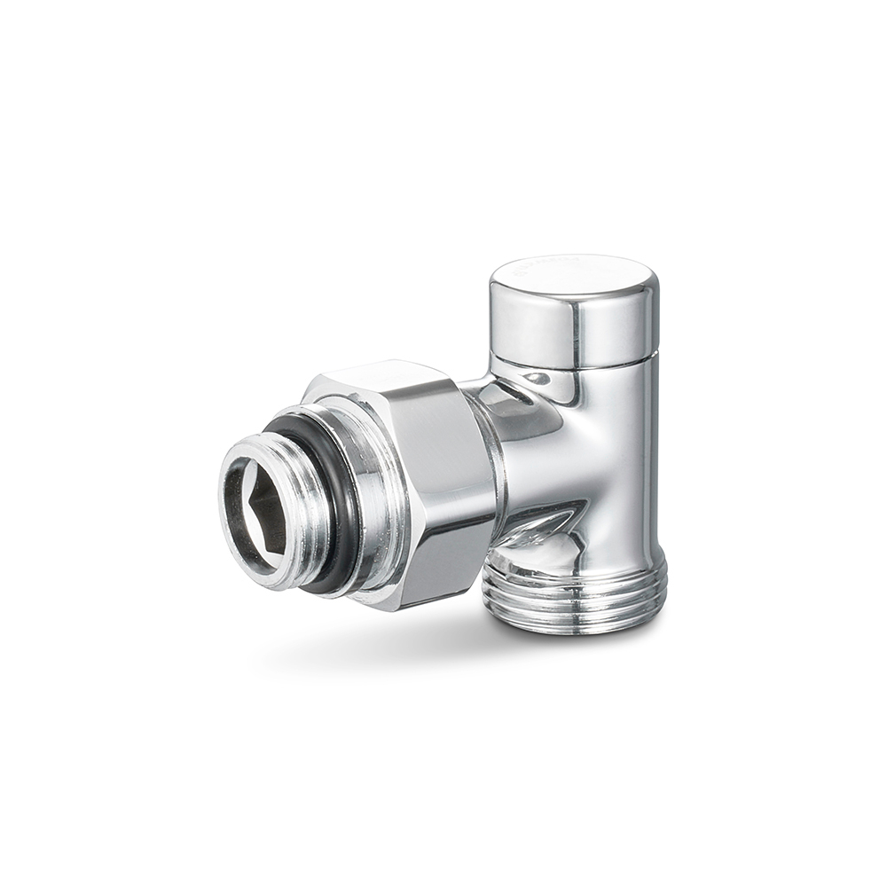 Узел нижнего подключения угловой хром Varmega VMDV22 - 3/4" (НР/НГ, PN10, Tmax 120°С, одинарный)