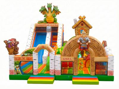 Коммерческий надувной батут «Славянская сказка», 11×10×7,9 м, с горкой
