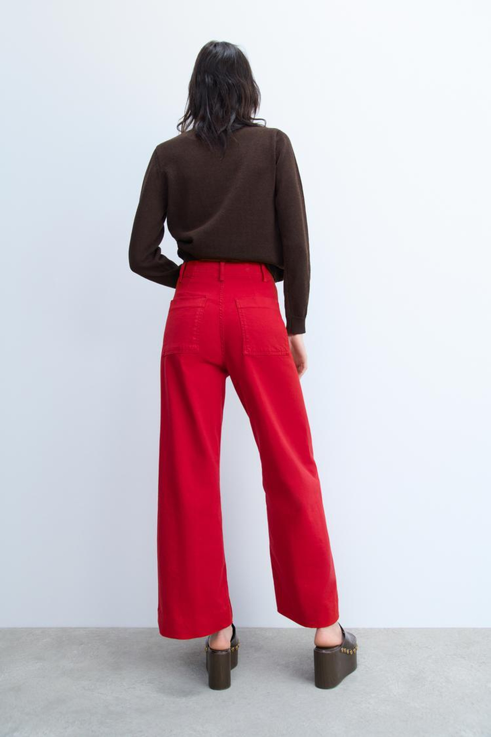 ZARA ДЖИНСЫ WIDE LEG С ВЫСОКОЙ ПОСАДКОЙ — ZW COLLECTION, КРАСНЫЙ