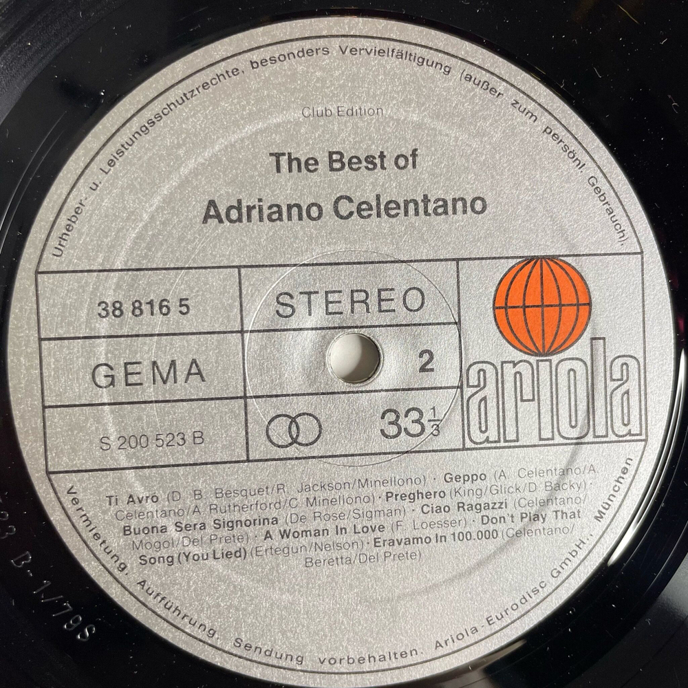Винтажная виниловая пластинка LP Adriano Celentano The Best Of (Germany 1979)