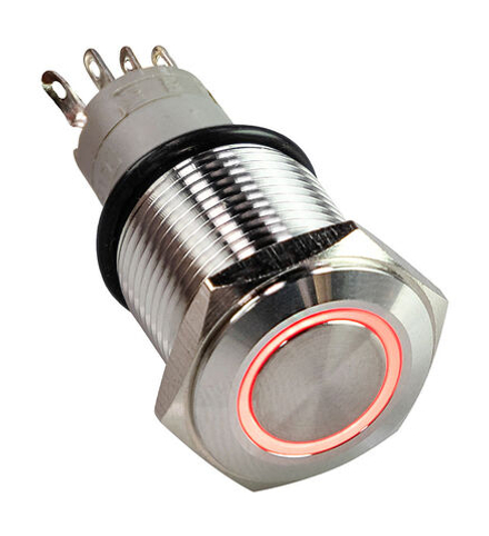 Кнопка с фиксацией 12 В 3А, OFF-ON 5P, D16 красная подсветка