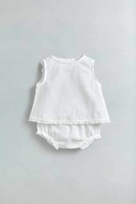 ZARA КОМПЛЕКТ ИЗ ТОПА И ТРУСОВ ИЗ СМЕСОВОГО ЛЬНА С КРУЖЕВОМ, ЖЕЛТОВАТО-БЕЛЫЙ
