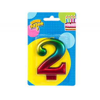 Веселая затея Свеча цифра Радуга металлик №2  8см