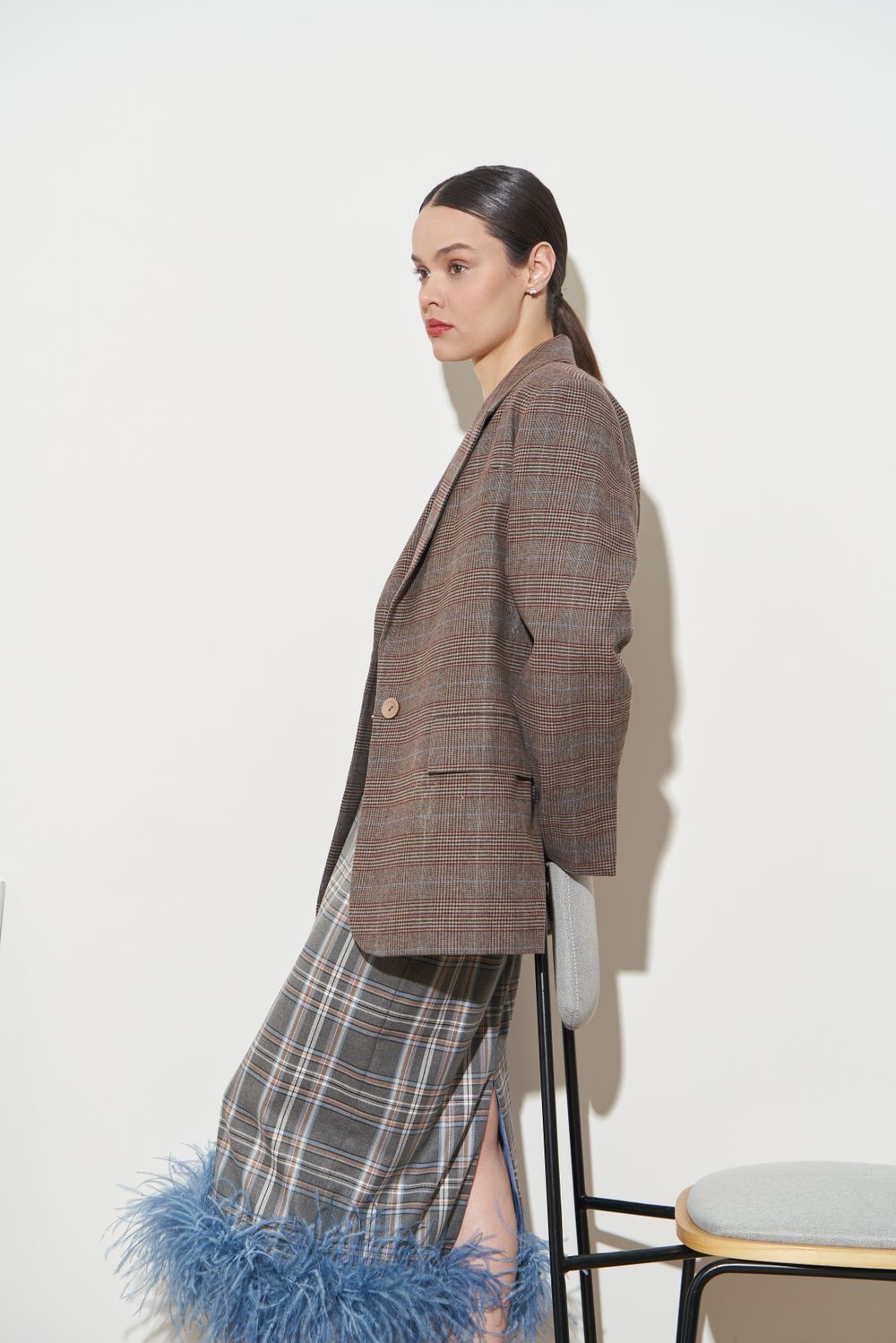 ПИДЖАК В КЛЕТКУ СЕРО-БЕЖЕВЫЙ|ОРАНЖЕВЫЙ