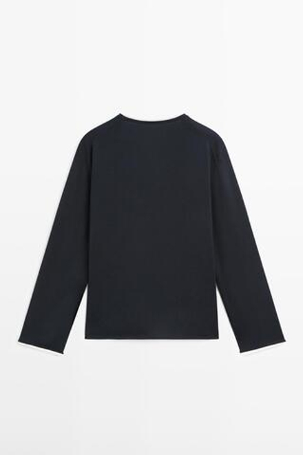 Massimo Dutti Свитер из смесового хлопка с контрастной отделкой, темно-синий