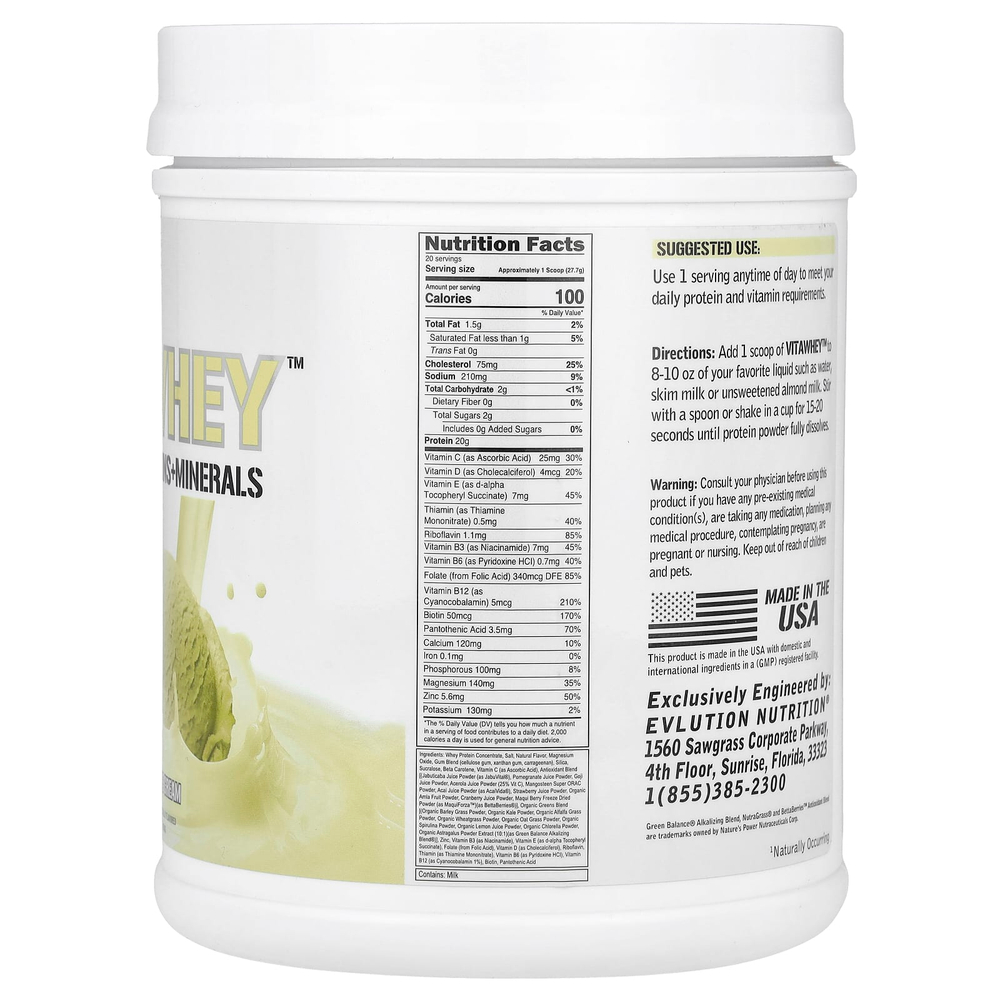 EVLution Nutrition, VitaWhey ™, ванильное мороженое, 554 г (19,5 унции)