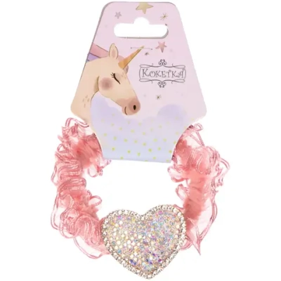 Резинка для волос 1шт «ЕЖЕВИКА», сердце, микс 5 цветов, d-5см (подвес Единорог)