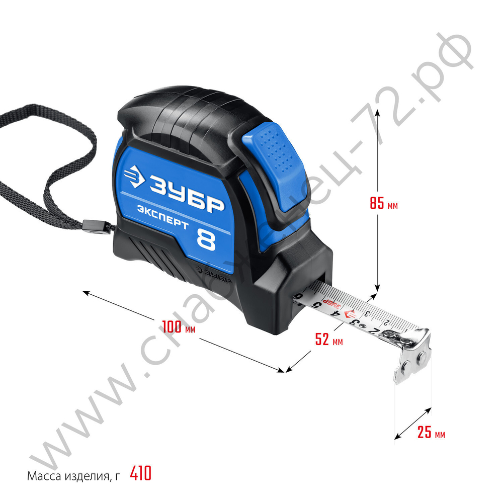 ЗУБР ЭКСПЕРТ, 8 м х 25 мм, рулетка с автостопом, Профессионал (34057-08-25)