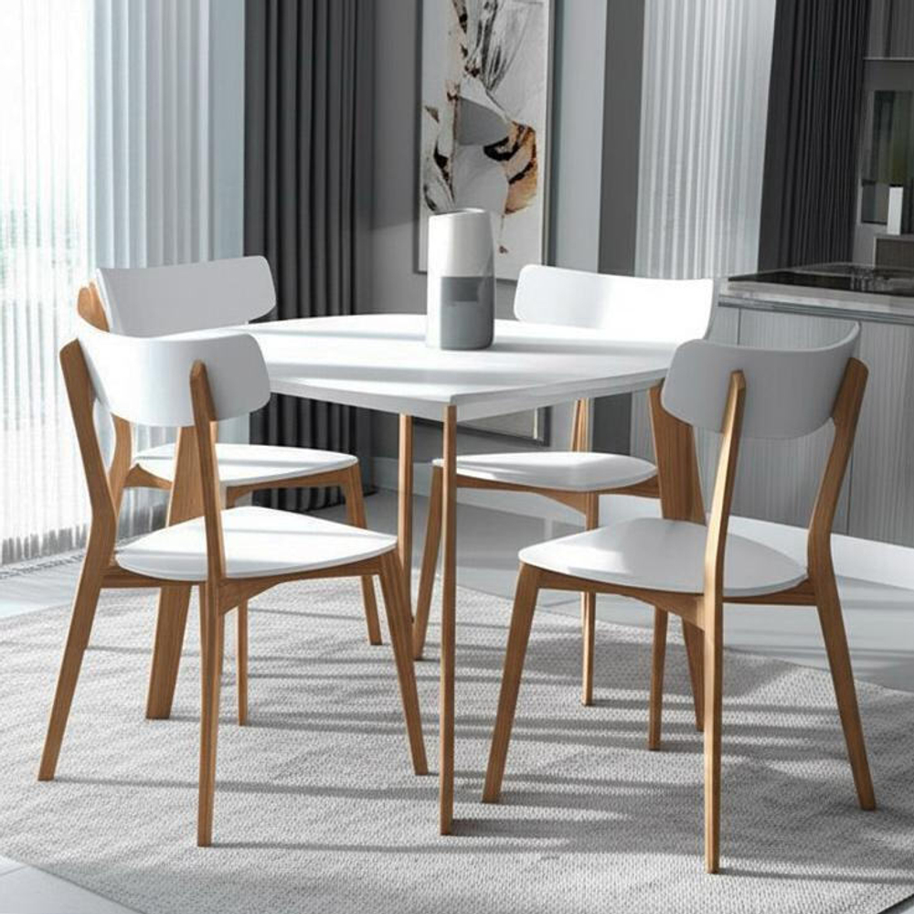 Стол обеденный Claire квадратный столешница МДФ, опоры дерево гевея, белый / натуральное дерево, 80 x 80 x 75см