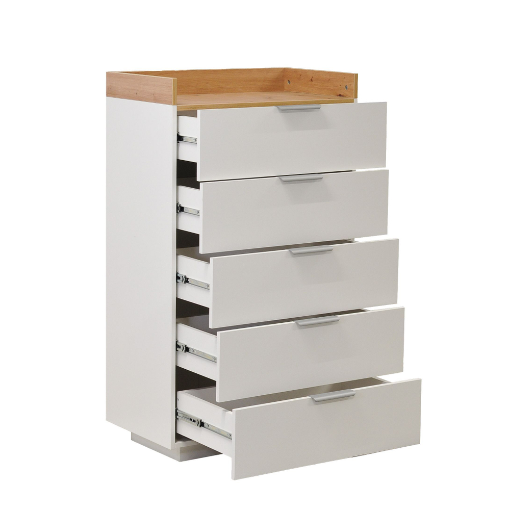 Парящий комод для одежды Меламин 5 ящиков со столиком, 70х42х120 см, белый/артизан