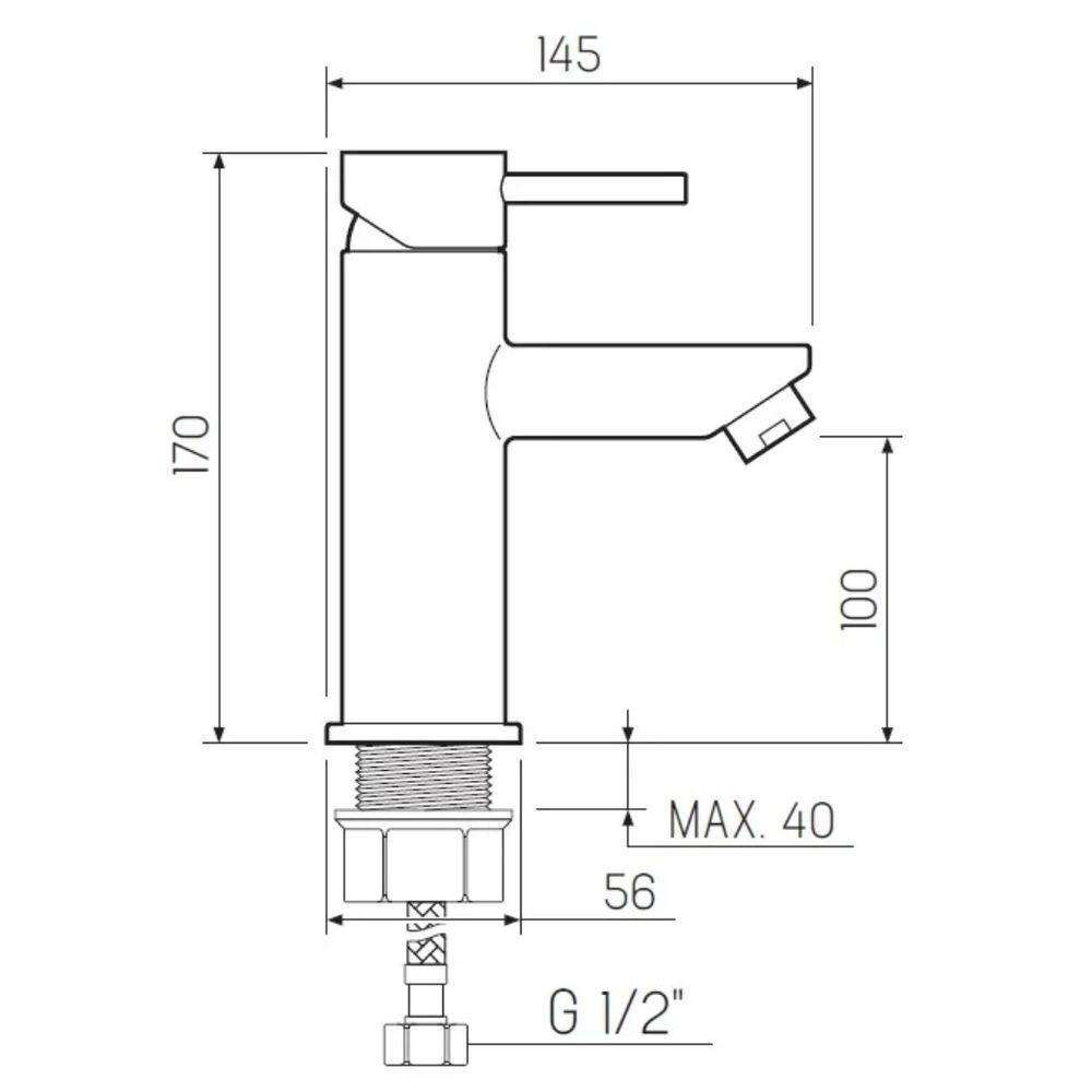 Смеситель для раковины, РМС, корот изл, с картриджем, нерж, SUS124-001F