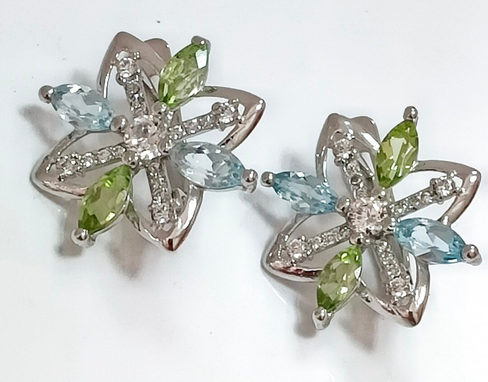 Ювелирные серьги из серебра 925 пробы,хризолит,топаз,фианиты
