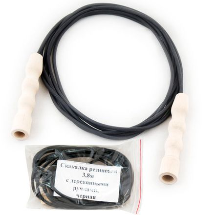 Скакалка резиновая, MR-Sk1.8, 1,8 м, диам 5 мм, деревянные нелакир. ручки, черная
