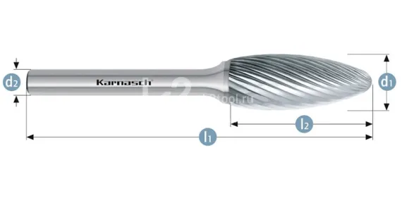 Борфреза твердосплавная Karnasch форма H, 3х6х3х38 мм, насечка HP-2, без покрытия, арт. 11.3070-005