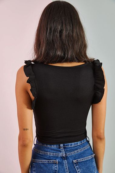 Qadın üçün qara, ipli bluz 30061041