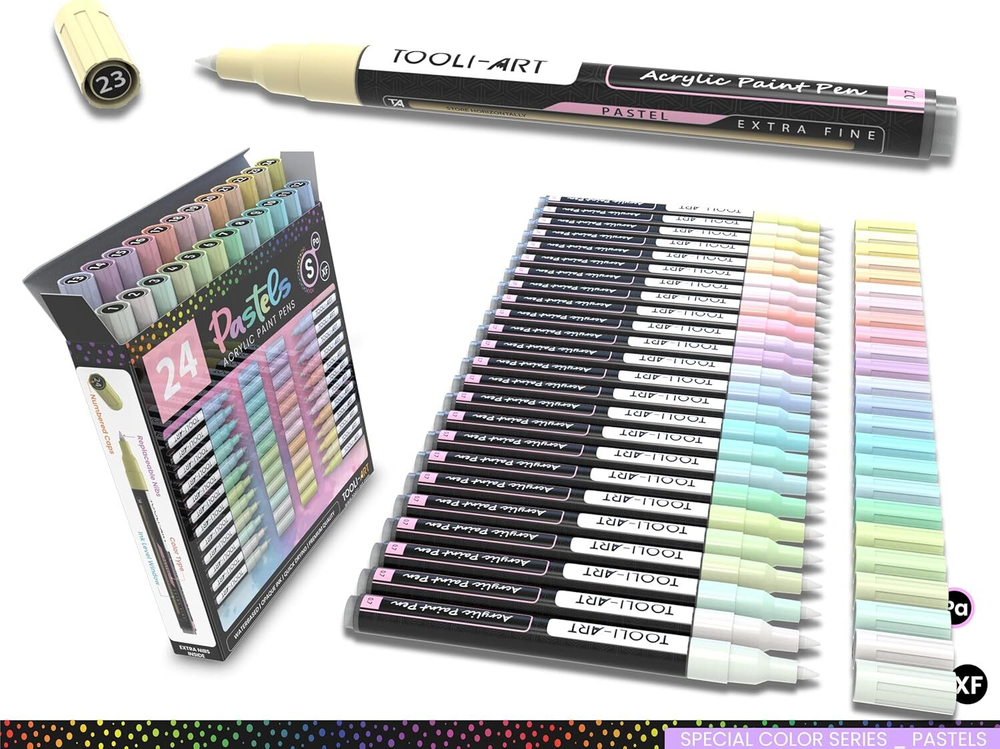 (Pastel) Tooli-Art 24 Acrylic Paint Pens 0.7mm Extra Fine