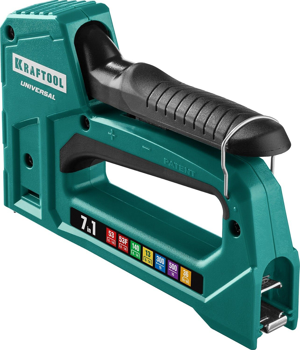 Степлер строительный (мебельный) с регулировкой силы удара, для скоб (тип 53, 140, 300, 500, 36) механический KRAFTOOL 7 В 1