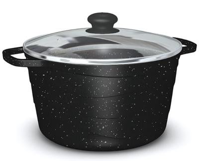Кастрюля алюминиевая антипригарная 4 л NEVA GRANITE со стеклянной крышкой, высота стенки 136 мм
