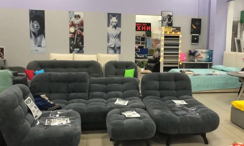 Акция!!!Набор мягкой мебели цвет серый диван+оттоманка+кресло+пуф