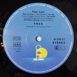 Винтажная виниловая пластинка LP Free Live (Germany 1980)