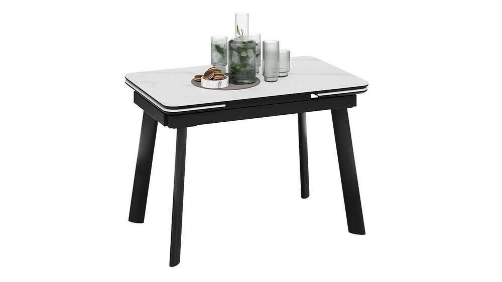 Стол кухонный обеденный раздвижной Черный муар/Керамика матовая черный мрамор 110(169)х70х77 см