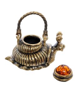 Народные промыслы AM-2244 Фигурка «Чайник Улитка» (латунь, янтарь)