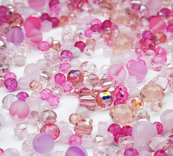 МБ-5 Хрустальные бусины, форма: МИКС, цвет: Розовый, 25 гр.