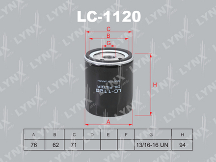Фильтр масляный LYNX LC-1120