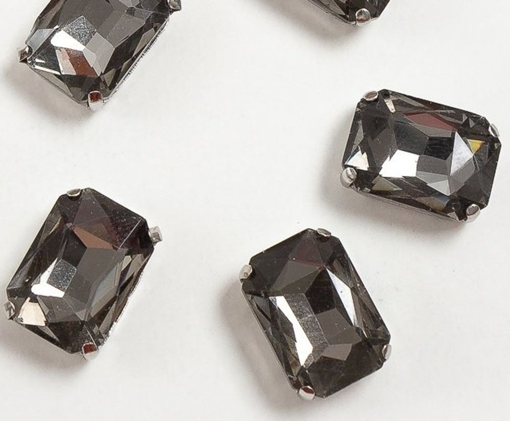 Стразы пришивные стекло в оправе "Прямоугольник", р. 18х13 мм, графитовый