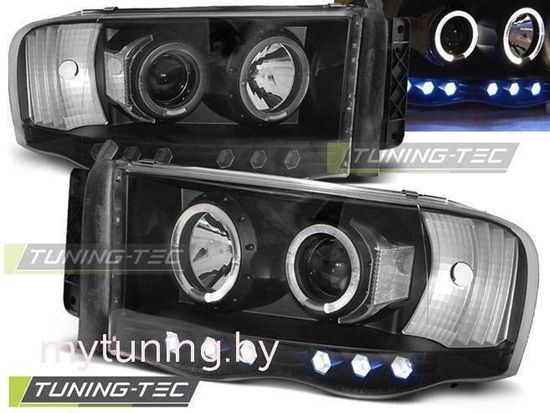 Передние фары angel eyes black для Dodge Ram 02-06