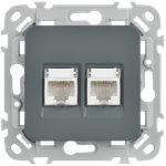 FLITE Розетка 2-местная компьютерная RJ45 категория 5Е UTP РК5е-2-0-ФлМА мокрый асфальт IEK