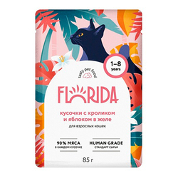 Florida Паучи для кошек кусочки с Кроликом и яблоком в желе, 85гр