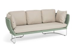 "Фиджи" диван 3-местный плетеный из роупа, каркас алюминий светло-серый (RAL7035) муар, роуп зеленый (4204) круглый tex, ткань Mossle бежевая
