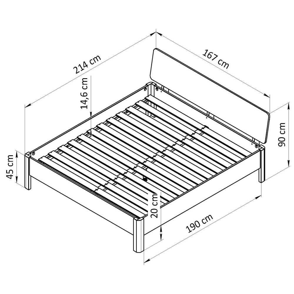 Кровать двуспальная, 160х200, Магнелия, с настилом, массив дуба, лак, Dipriz