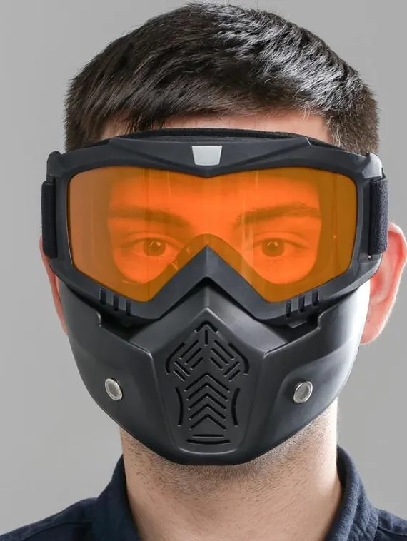 Очки-маска для езды на мототехнике, разборные, стекло оранжевый хром, цвет черный