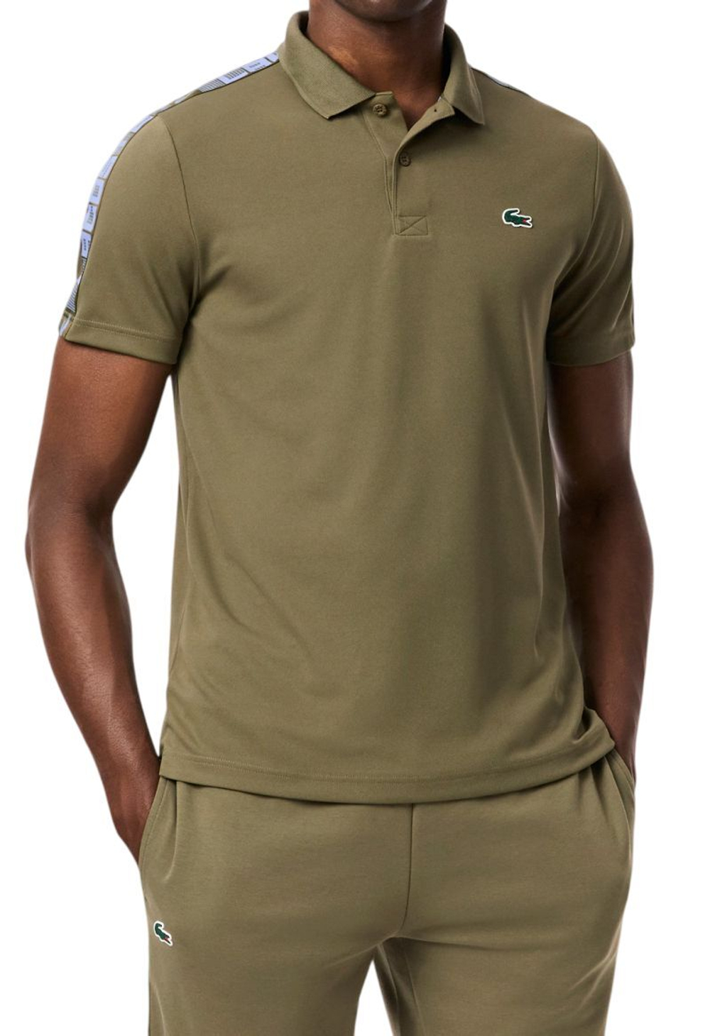 Теннисное поло Lacoste Ultra Dry Branded Stripe Tennis Shirt - khaki green