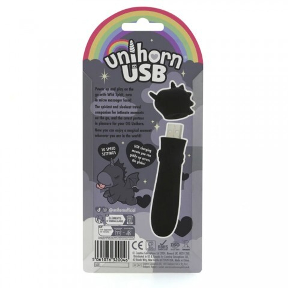 Вибропуля Unihorn Wild Spirit со стимуляцией язычком, чёрный