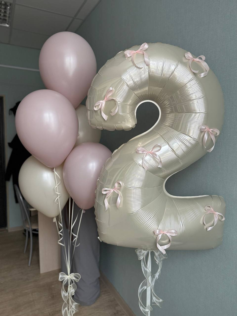 Набор шаров Цифра с бантиками нюд