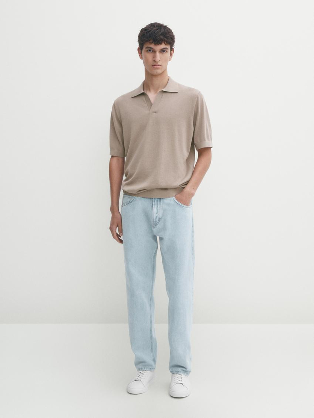 Massimo Dutti Трикотажная футболка-поло с короткими рукавами, песочный