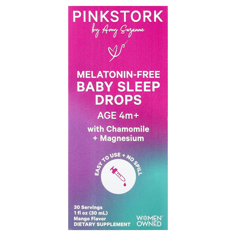 Pink Stork, детские капли для сна, без мелатонина, от 4 месяцев, манго, 30 мл (1 жидк. унция)