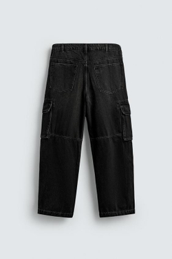 ZARA ДЖИНСЫ-КАРГО ПРЯМОГО КРОЯ, ЧЕРНЫЙ