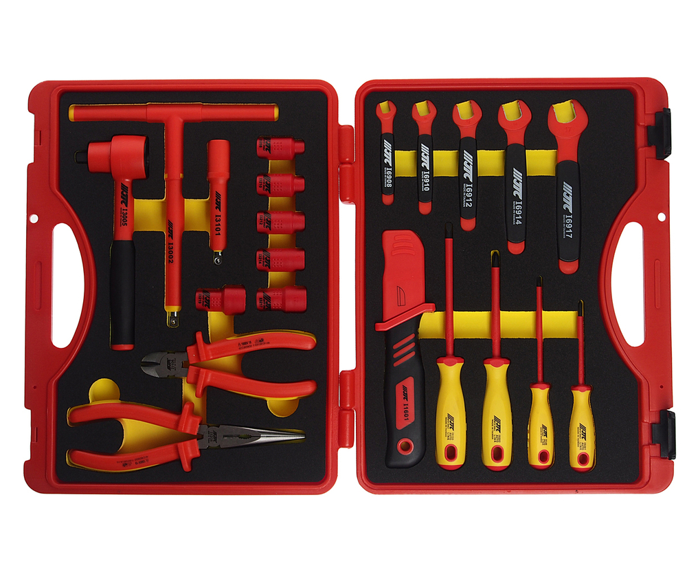 Набор инструментов 22 предмета слесарно-монтажный 3/8" 10-24мм изолированных в кейсе JTC