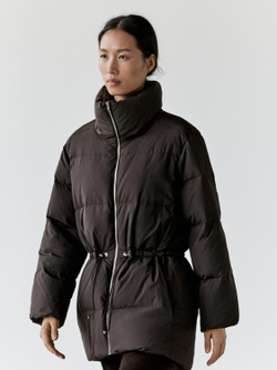 Massimo Dutti Пуховик с эластичным поясом и водоотталкивающей пропиткой, кротово-коричневый
