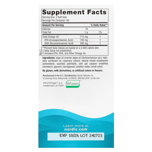 Nordic Naturals, Algae Omega, 120 мягких таблеток (357,5 мг в каждой капсуле)