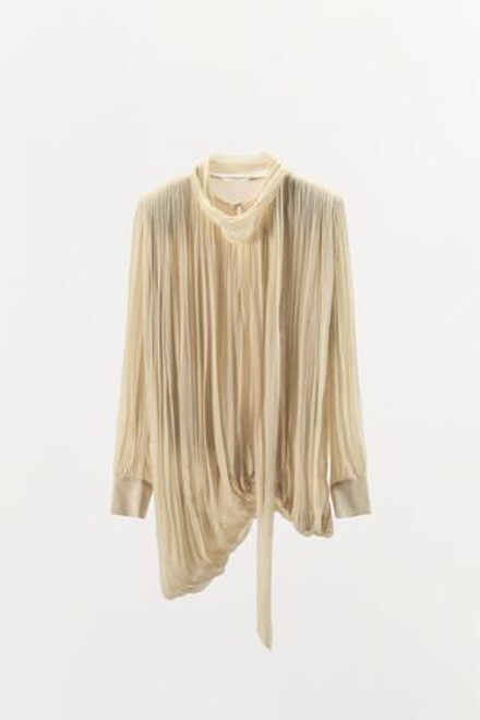 ZARA БЛУЗА СО СБОРКАМИ И ПОДПЛЕЧНИКАМИ — ZW COLLECTION LIMITED EDITION, ЦВЕТ СЛОНОВОЙ КОСТИ