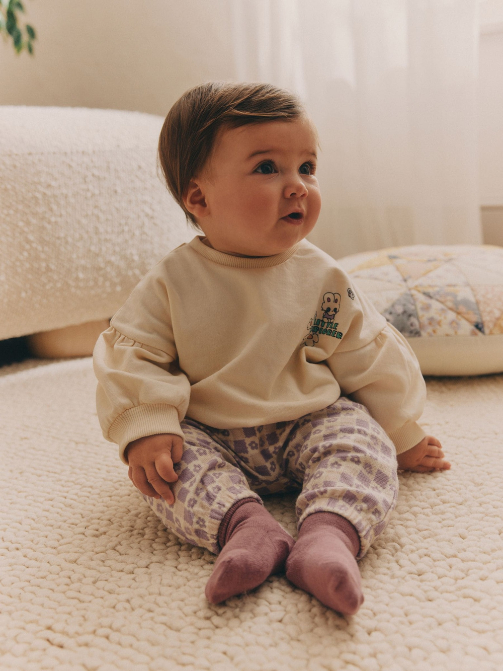 Свитшот и легинсы в комплекте для малышей Next B56-635, Бежевый, Светло-фиолетовый