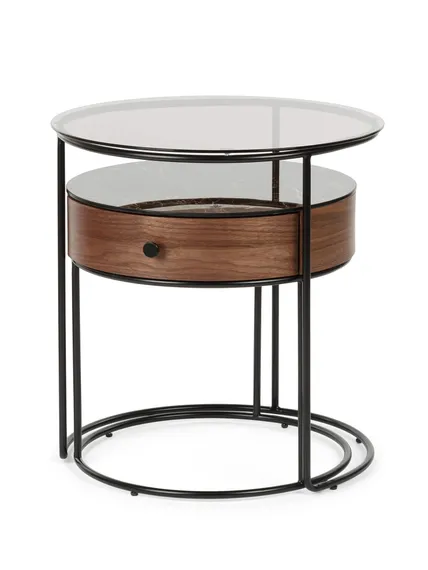 Набор из 2 столиков Double Round Ø52/45 см, стекло, керамика